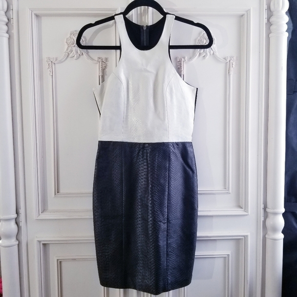 Mason X Michelle Mason Lambskin Leather Colorblock Phyton Embossed Tank dress - Picture 3 of 15